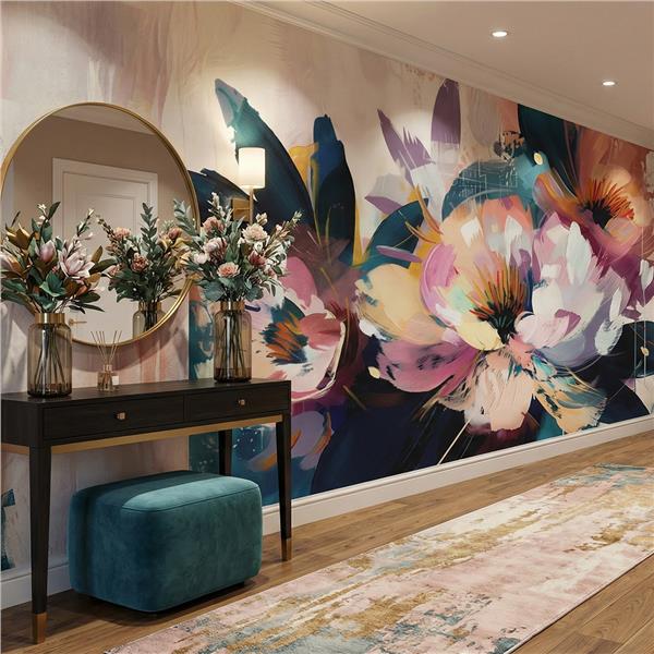 Sanatsal Çiçek Desen Duvar Kağıdı