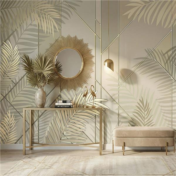 Gold Palmiye Yapraklar Art Deco Duvar Kağıdı