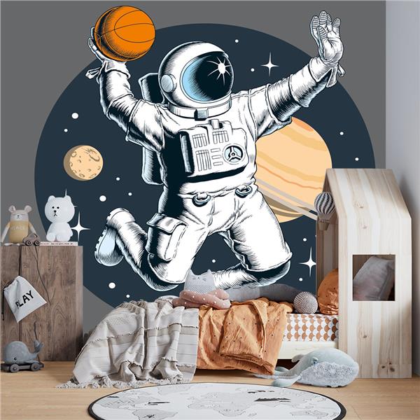 Basketbol Oynayan Astronot Uzay Tema Çocuk Odası Duvar Kağıdı