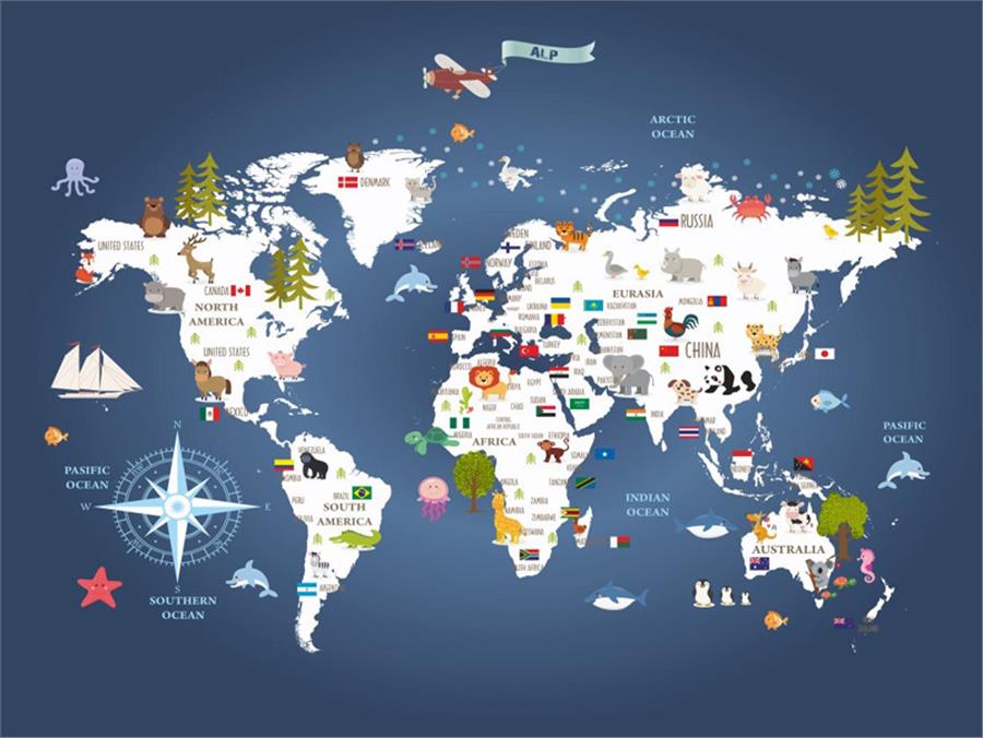 Dünya Haritası Çocuk Odası Duvar Kağıdı 