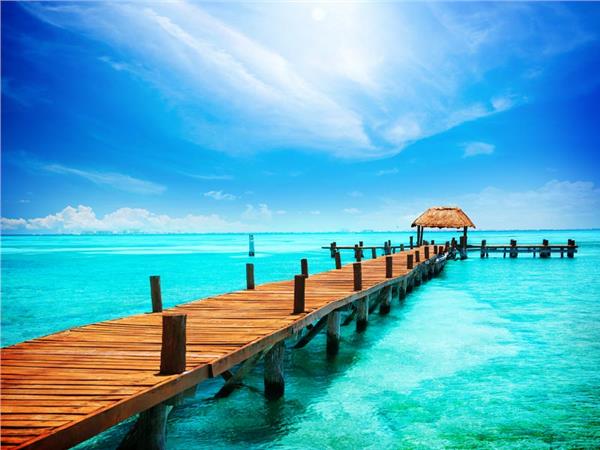 Maldivler Ahşap İskele Deniz Manzara Duvar Kağıdı