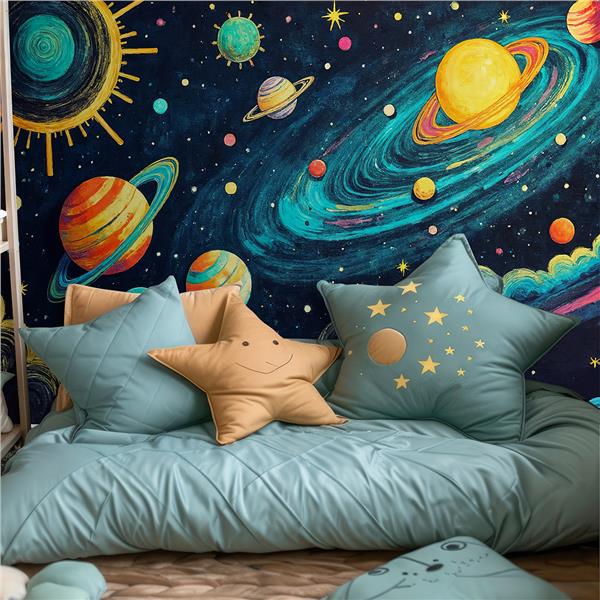Galaksi ve Gezegenler Uzay Tema Çocuk Odası Duvar Kağıdı