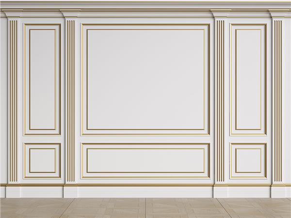 Gold Detaylı Klasik Çıta ve Sütun Desenli Duvar Kağıdı – Zarif Dekoratif Duvar Tasarımı