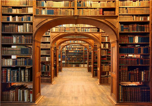 Kemerli Klasik Kütüphane ve Kitaplık Desenli Duvar Kağıdı