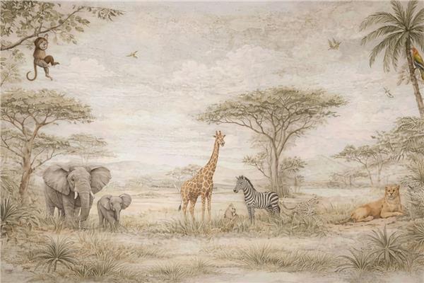 Safari Sevimli Hayvanlar Çocuk Odası Duvar Kağıdı