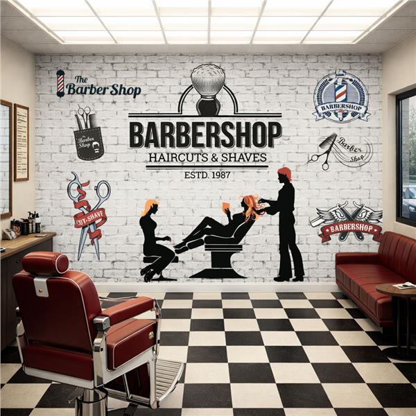 Vintage Taş Desen Erkek Kuaförü Duvar Kağıdı