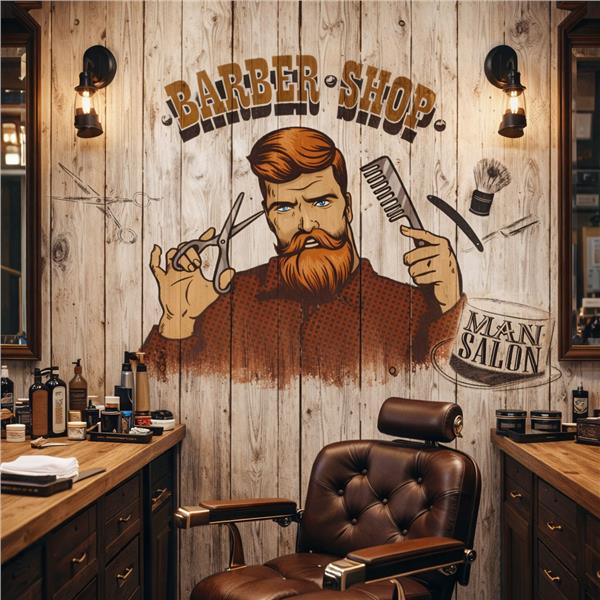 Ahşap Dokulu Vintage Barber Kuaför Duvar Kağıdı