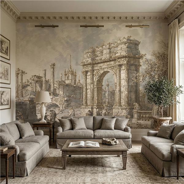 Antik Roma Kemerli Duvar Kağıdı | Klasik Mimari Harabe Desenli Duvar Kağıdı | Derinlik Etkili Duvar Kağıdı