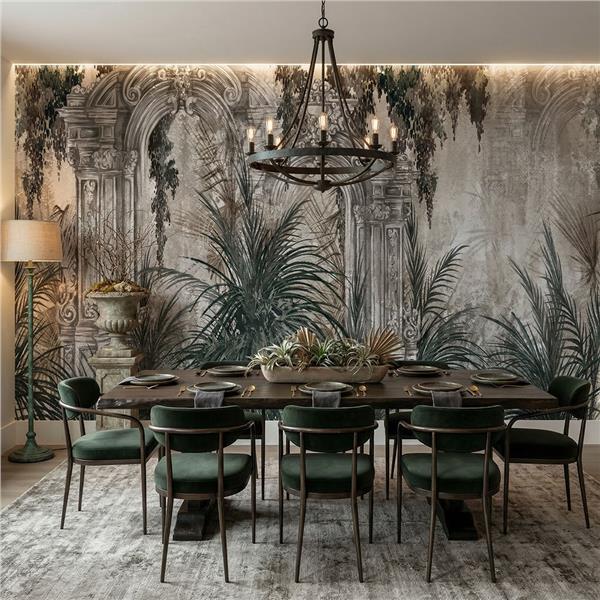 Botanik Duvar Kağıdı | Yaprak Desenli Duvar Kağıdı | Kemerli Mimari Duvar Kağıdı