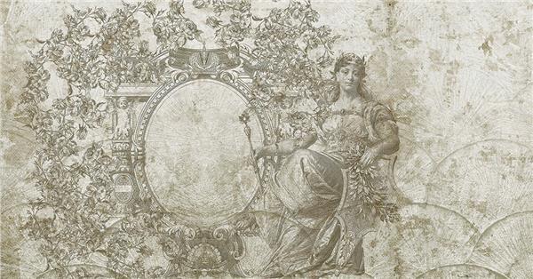 Klasik Gravür Antik Figür Duvar Kağıdı | Kemer ve Floral Desenli Sanatsal Duvar Kağıdı | Premium Duvar Kaplama