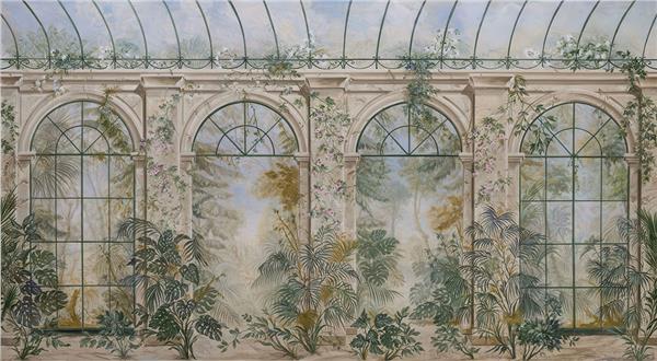 Tropikal Duvar Kağıdı | Botanik Yaprak Desenli Duvar Kağıdı | Kemerli Mimari Duvar Kağıdı