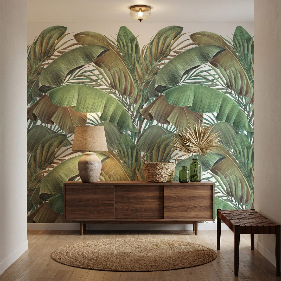 Botanik Yaprak Desen Duvar Kağıdı