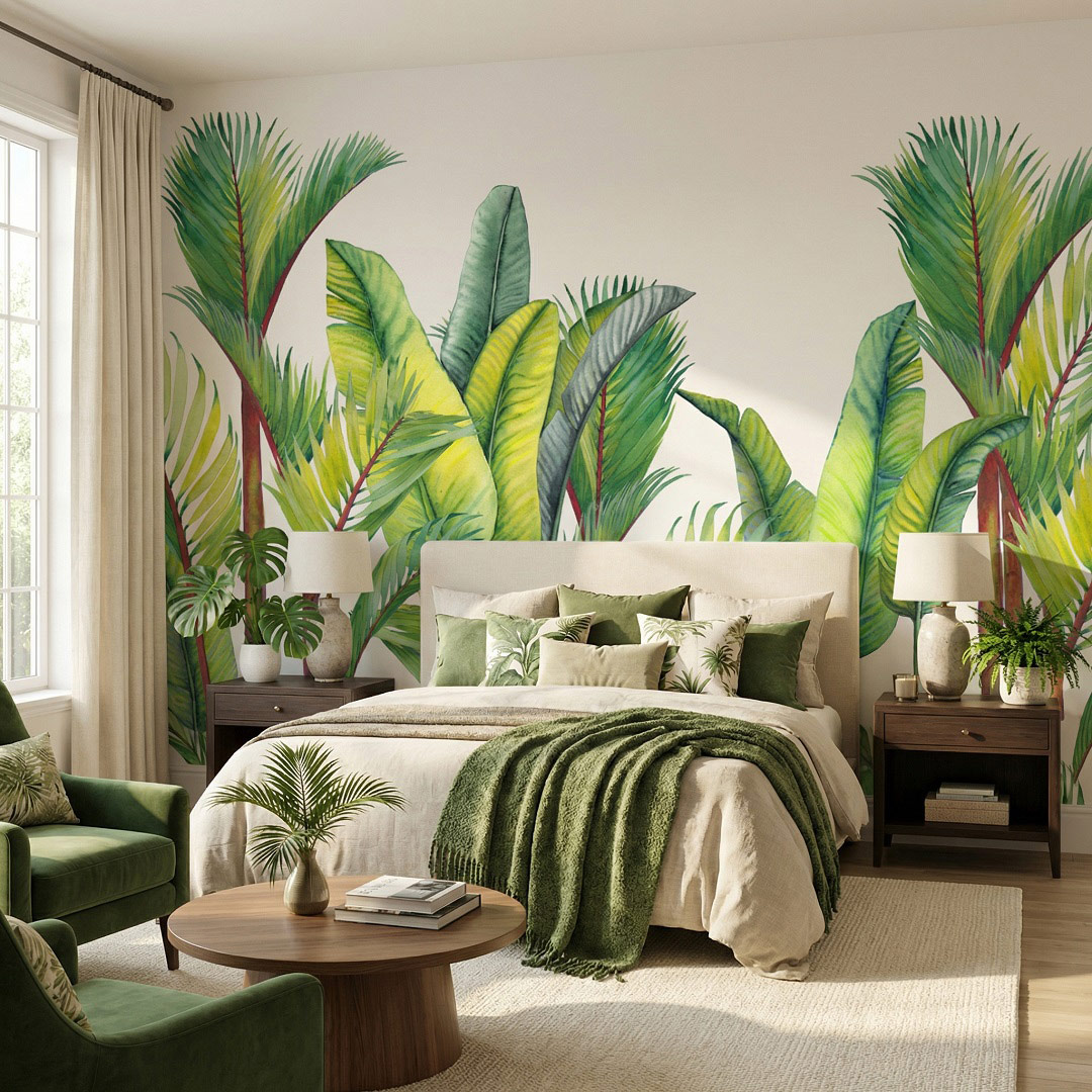 Botanik Yaprak Desen Duvar Kağıdı