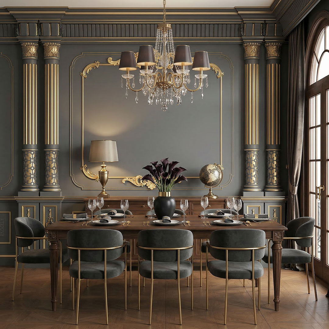 3d Sütun ve Dekoratif Çıta Desenli Klasik Duvar Kağıdı