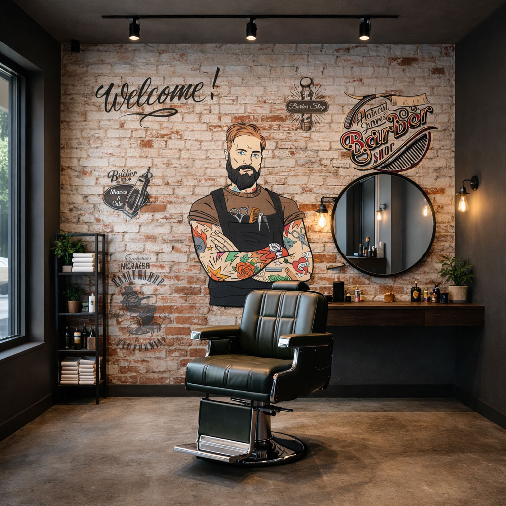 Tuğla Desenli Erkek Kuaförü Dekoratif Duvar Kağıdı