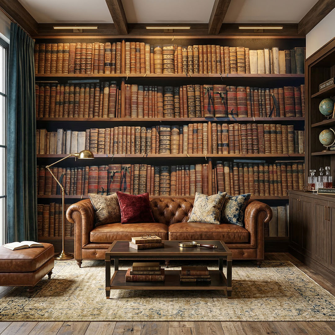 Klasik Kitaplık ve Kütüphane Desenli Duvar Kağıdı