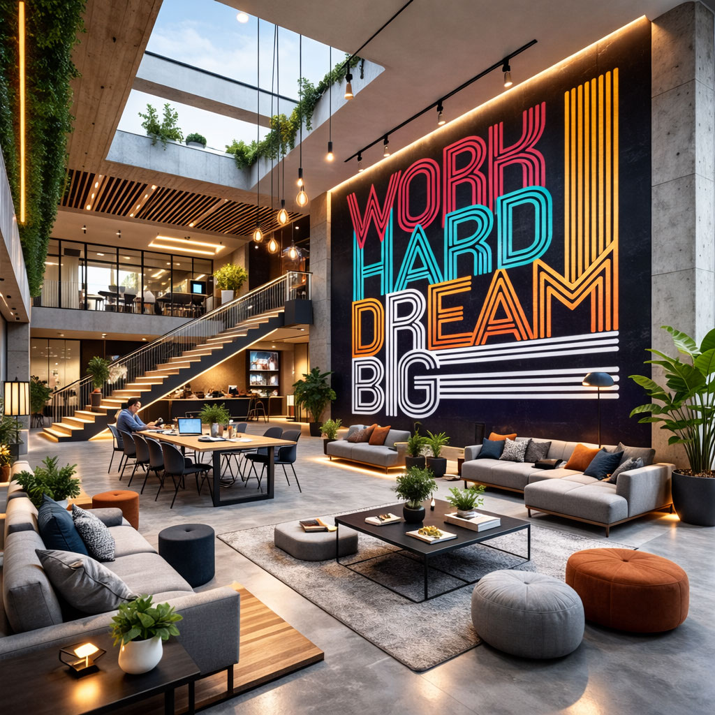 Work Hard Dream Big Motivasyon Ofis Duvar Kağıdı