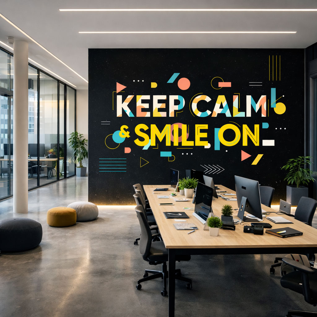 Keep Calm & Smile On Motivasyon Ofis Duvar Kağıdı